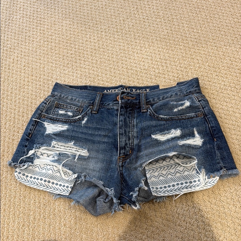American Eagle Outfitters Blue Crochet Patch Jean Shorts